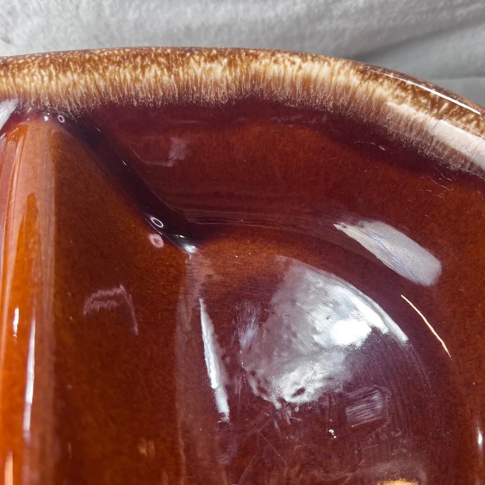 Hull Pottery Brown Drip Glaze Divided Serving Dish Oven Proof USA 10.5 Inch Oval